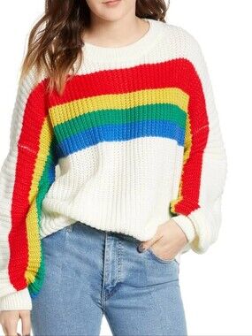 White Rainbow Stripe Knit Sweater - Women's